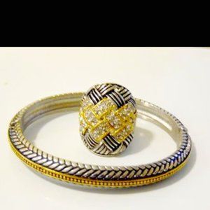 Emma Skye Crystal-Accented Basketweave Ring and Oval Bangle